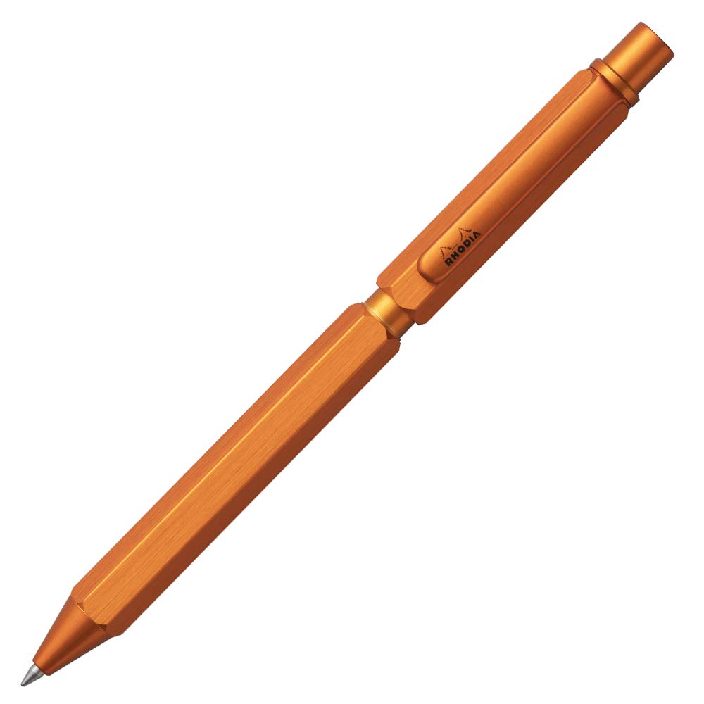 RHODIA Script Ballpoint Two Colors and and Mechanical Aluminum Body with Hairline Rotary Orange Multi-Pen, 0.5mm Oil-Based Pen, (Black Red), 0.5mm