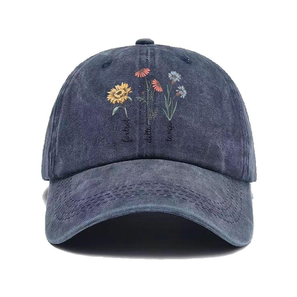 

Washed Dad Sun Hat Casual Snapback Cap Retro Printed Baseball Cap Daily Wear темно-синього кольору