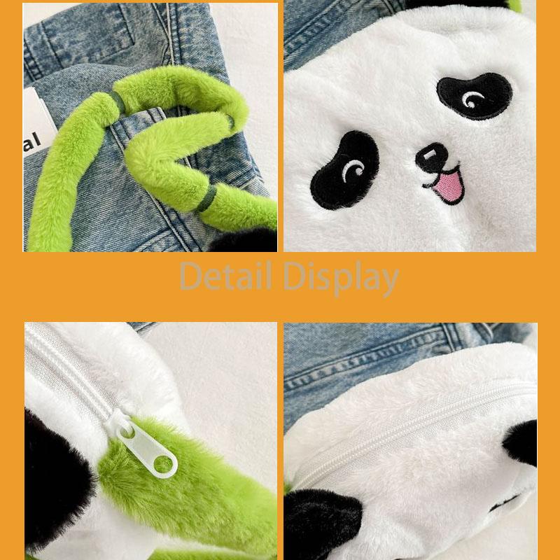Cute Panda Plush Shoulder Bag Soft Bamboo Handle Crossbody Bag Cartoon Animal Handbag Suitable For Kids And Adults Holiday Gifts