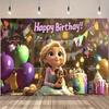 Fundo Desenho Enrolados Rapunzel Cabelo Longo Princesa Meninas Festa de Aniversário Chá de Bebê Fundo para Fotografia