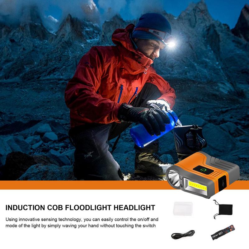 Induction COB Floodlight Head Torch Headlight Torch LED Hat Clip Lamp Flashlight with Long Battery Life for Night Riding