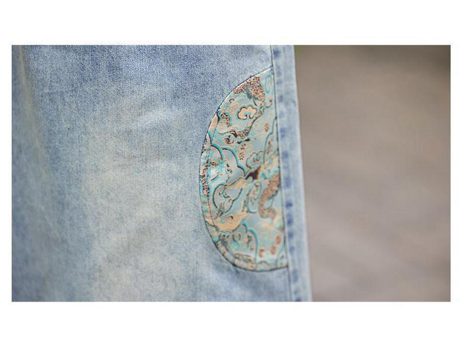 Conjunto de Saia Jeans com Capuz Bordada Chinesa Retrô para Mulheres - Verão 2026