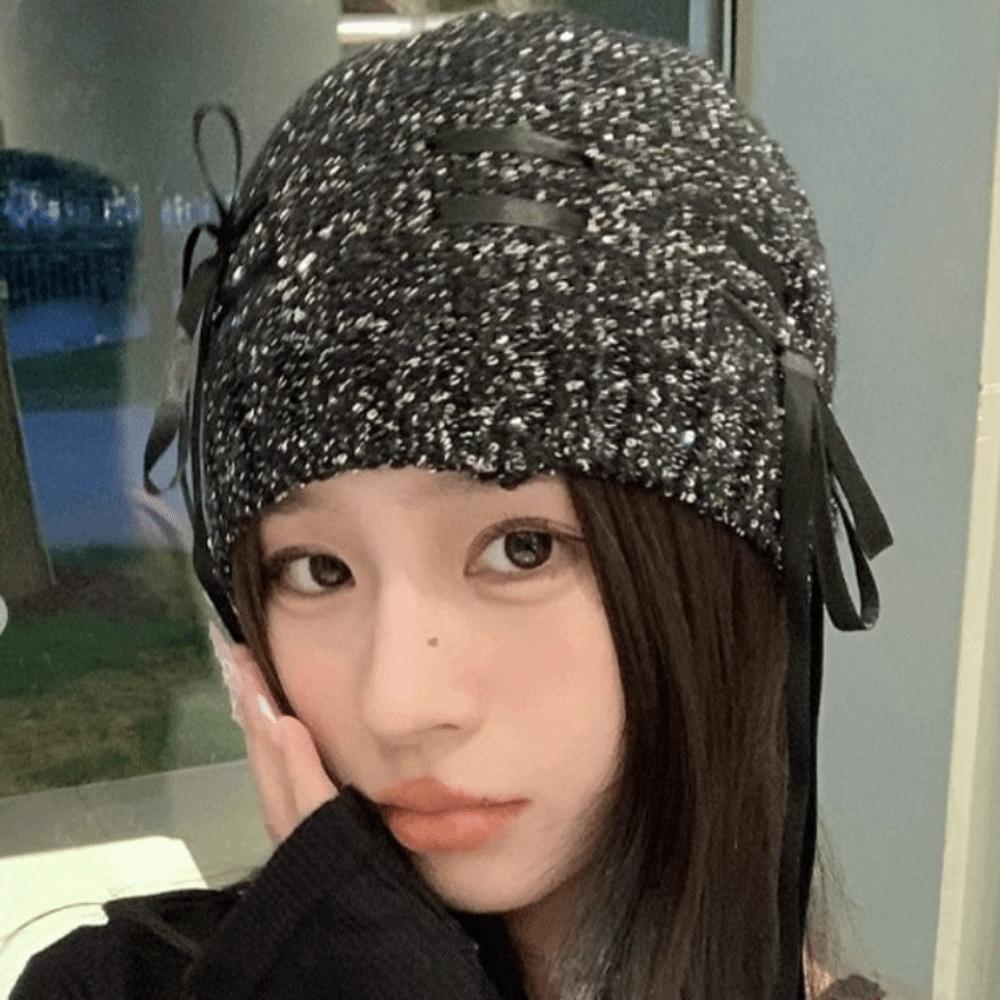 Hollow Sequin Knitted Hat Vintage Woven Cap Retro Beanie Hat  Autumn