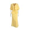 Summer New V-neck Short Sleeve Ruffled Trim Long Midi Skirt Two Piece Set Outfit Women's Casual European American Style