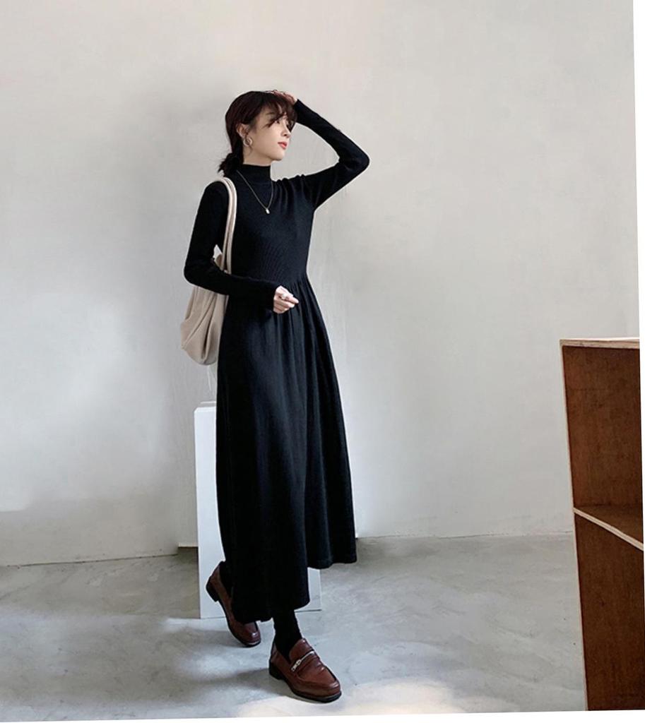 Women's Long French Knitted Dress - Autumn/Winter, Elegant Royal Style, Perfect Layer with Coat