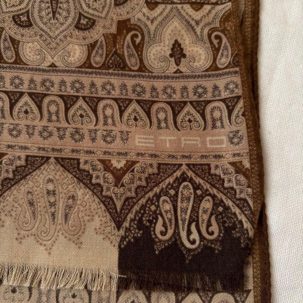 Used Tagged Etro Silk Blend Stole Paisley Brown Tones Italy