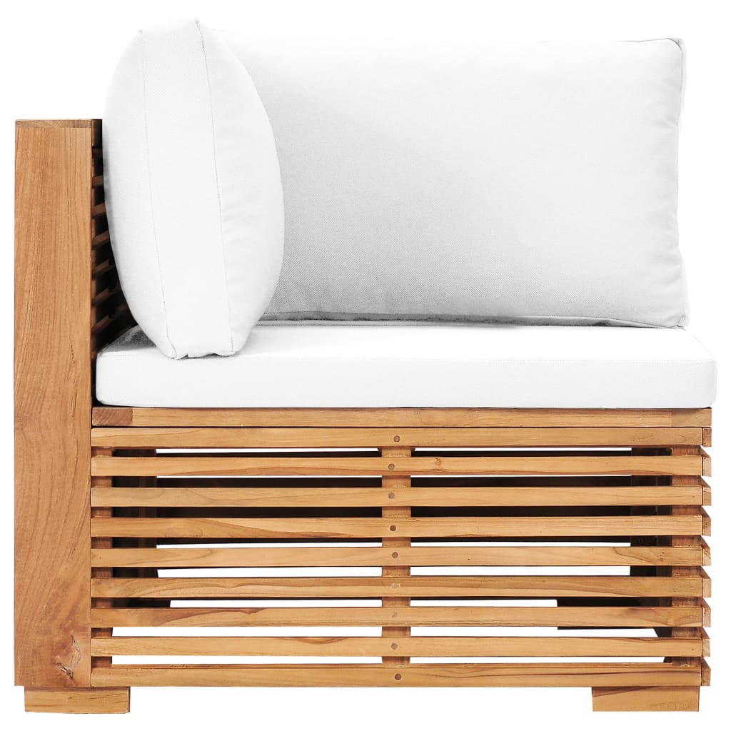 Garden Corner Sofa with Cream Colored Cushions Solid Teak Wood