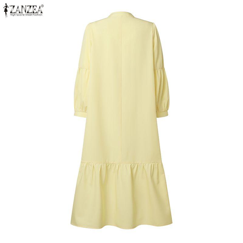 ZANZEA Rochie Casual de Damă cu Gât în V, Culoare Solidă, Largă, cu Mâneci 3/4