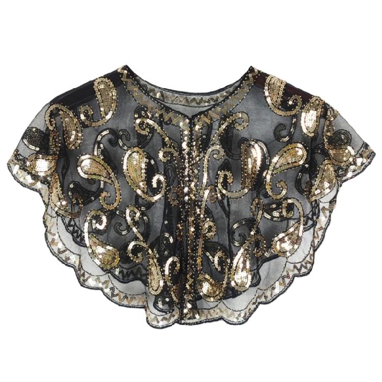 Short Mesh Shawl For Formal Clothes Feature Secure Sequins Detail Soft Polyester Cover Up Easy To Fold And Carry