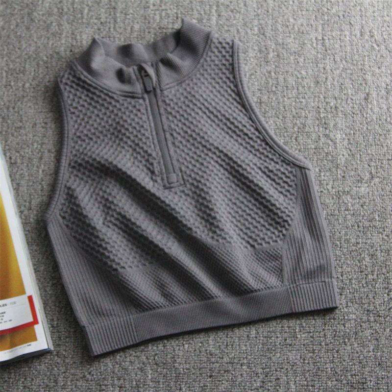 

European and American Orders! Half Zipper Fitness Vest Gym Wait Lifting Women s Turtleneck Soft and Easy to Wear Midriff Outfit Sports Tops High-Grade Gray S