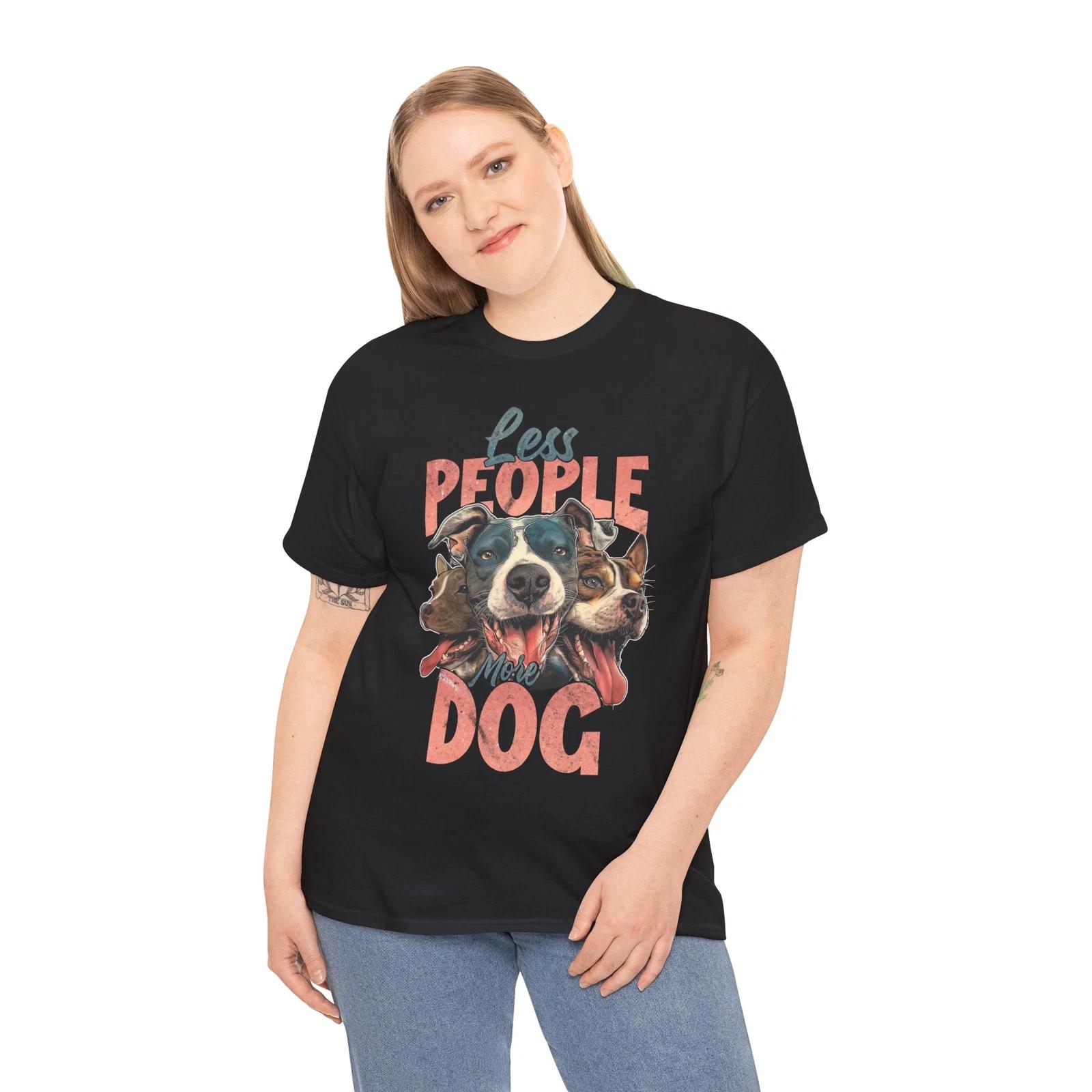 Less People More Dogs T-Shirt – Funny Pet Lover Paw Print Graphic Tee S