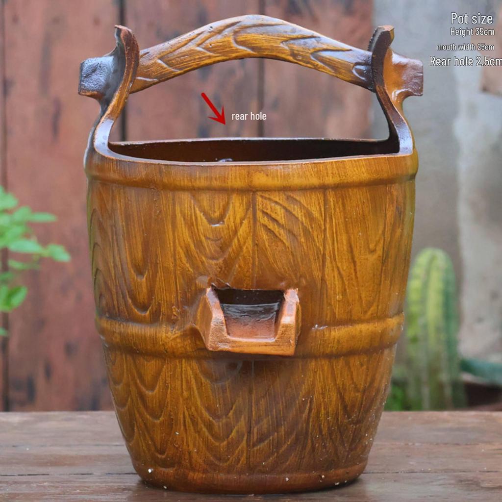 Retro Hydroponic Ceramic Flower Pot with Water Circulation, Courtyard Fish Tank, and Decorative Flowing Water Ornaments.
