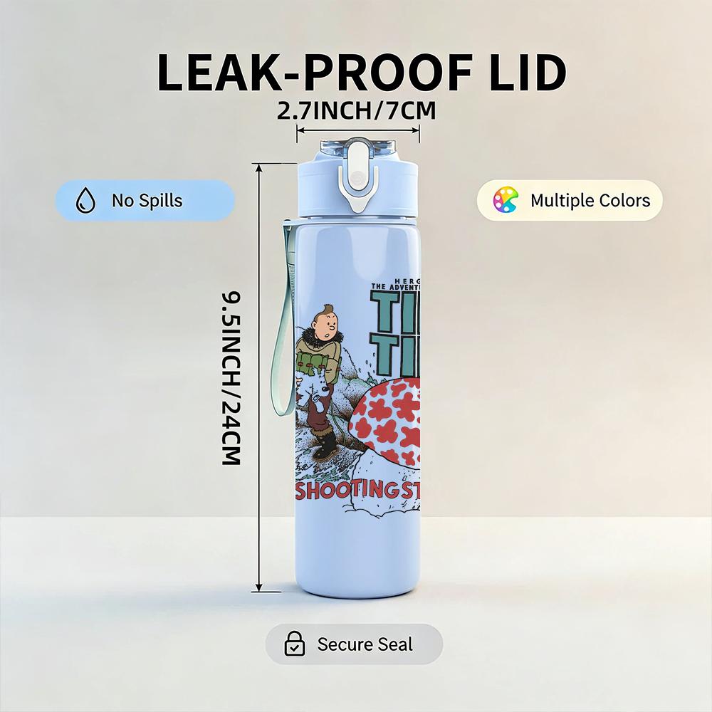 1PC Retro Street Band Collage Print 750ml colorful plastic sports water bottle leakproof pop up lid with straw for outdoor work home use