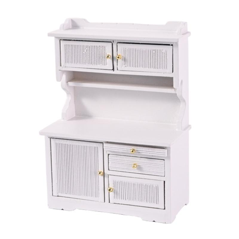 Wooden Miniature Sideboard Cabinet with Functional Door for 1/12 Dollhouses Furnishing Realistic Landscape Scene Decors