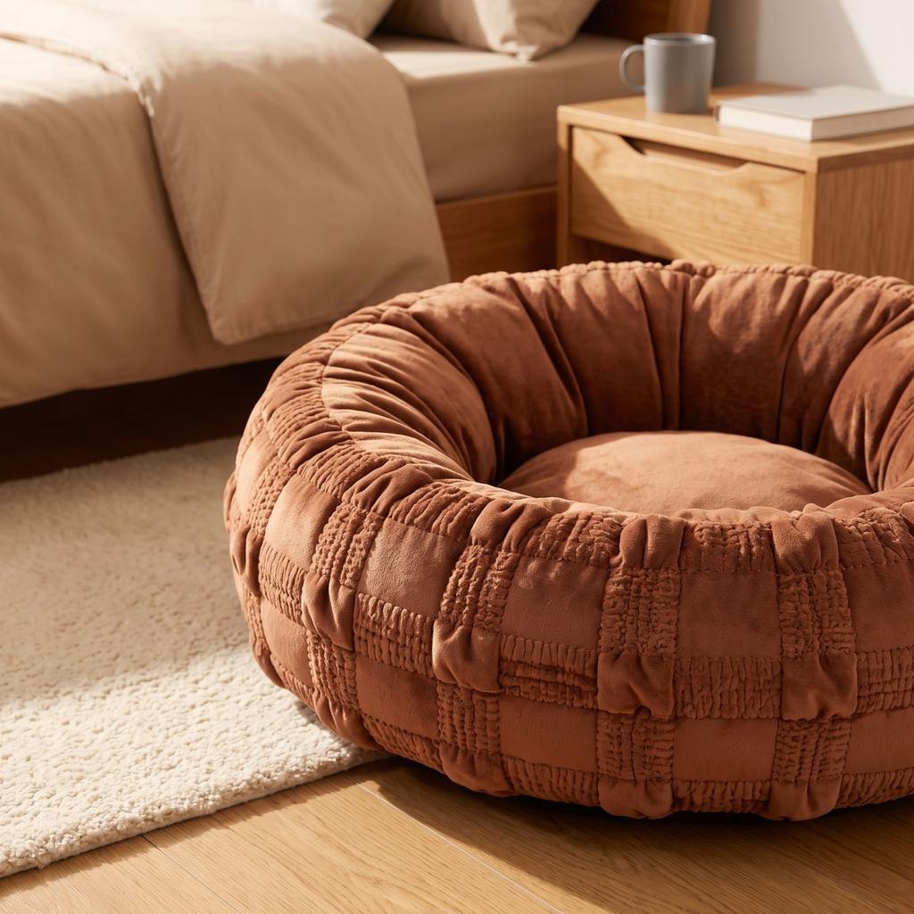 Lit Rond Puff pour Chiens et Chats - Câlin Tout Douillet Animal d'Intérieur