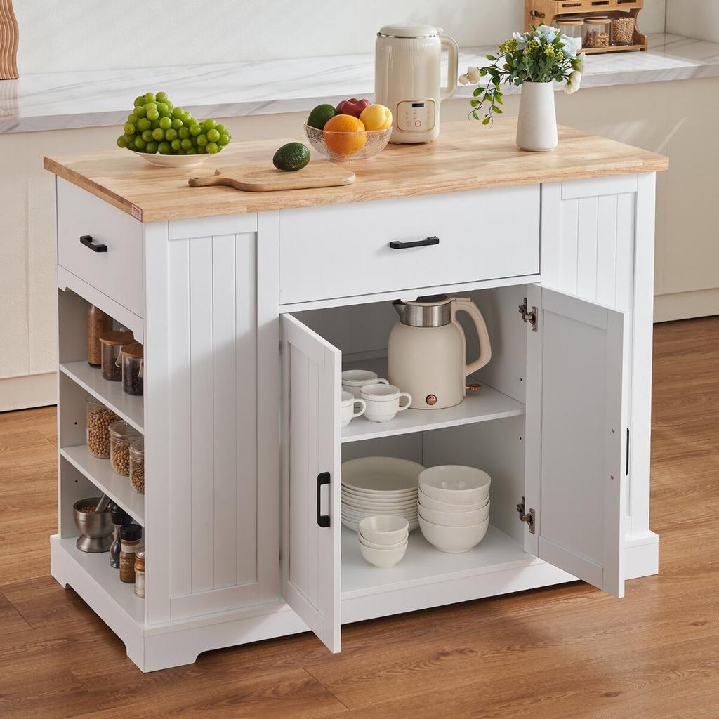 Kitchen Island Cart Storage Cabinet Serving Cart with Drawer & Shelves