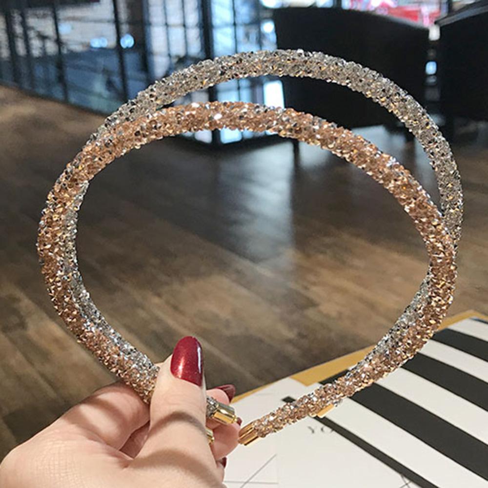 Korea Simple Crystal Rhinestone Headwear Soft Headhoop Headband Beads Bezel Hairband