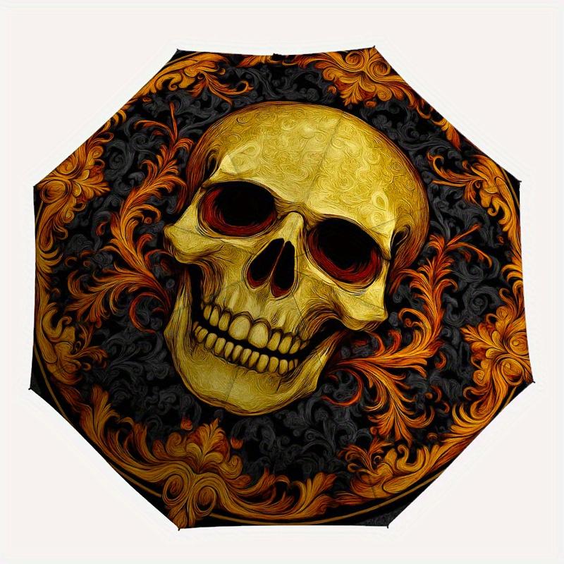 Golden Skull Ornament: Gothic Decor for Your HomeUmbrella, Portable 3-Fold Umbrella for Men & Women,Christmas Gift ES356