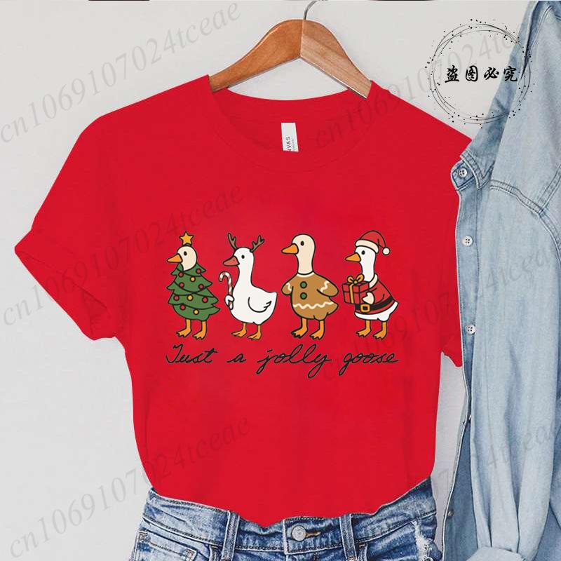Fashion Funny Just A Goose Duck Xmas Print Tshirt Unisex Short Sleeve Tshirts Christmas Goose Unisex Summer Unisexs Clothing