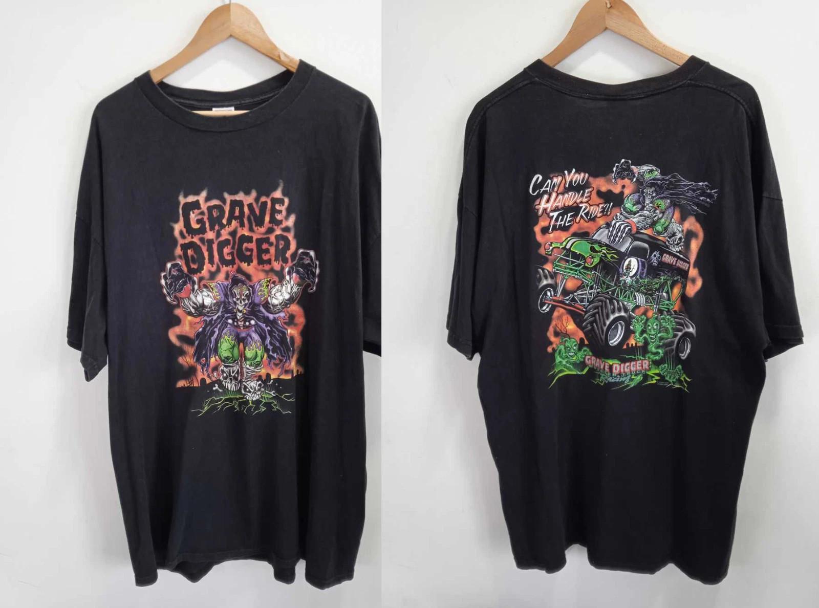 2 Sides 2002 Grave Digger Black Cotton Shirt Reprint All size S-5XL S