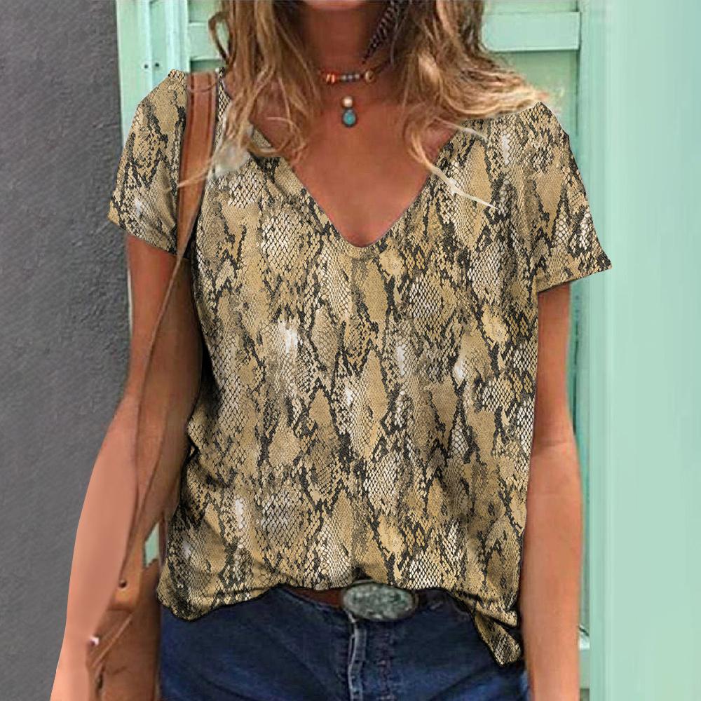 Women's T-shirt Summer V-neck Fashion Short Sleeve Tops Striped Print Women's Clothes Female Oversized Casual Blouse