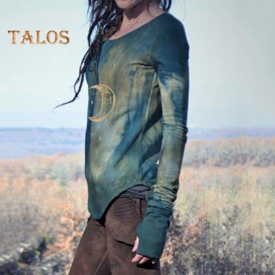 Top da donna Girocollo Manica lunga Maglietta stampata luna Aderente Lunghezza media Elasticizzata Maglietta da indossare tutti i giorni