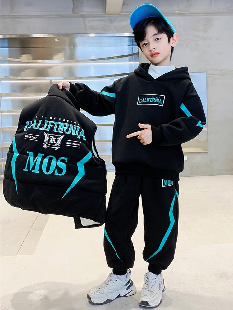 Duży dziecięcy swobodny kamizelka trzyczęściowy garnitur dla chłopców jesień i zima plus aksamitny gruby garnitur modny