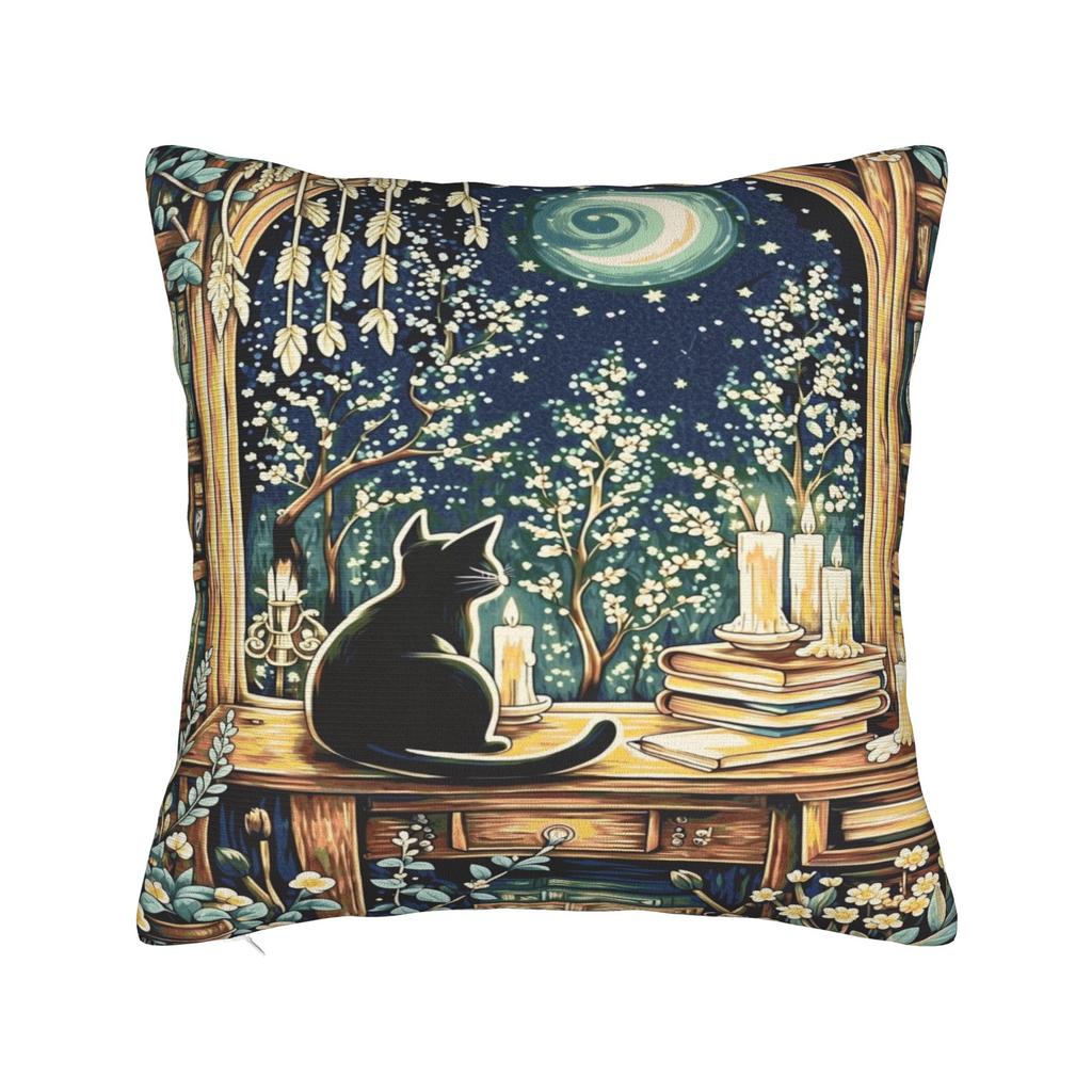 Halloween Black Cats Square Pillow Cases Witchy Moon Gothic Cushion Cover Novelty Decorative Pillowcase for Home 40x40cm