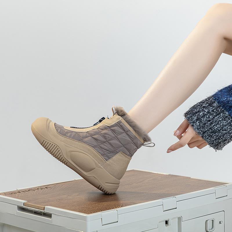 

Fashion GKTINOO Women Genuine Leather Platform Snow Boots Sneakers Wedge Ankle Booties Hidden Heel Zip Winter Plush Warm Shoes 255