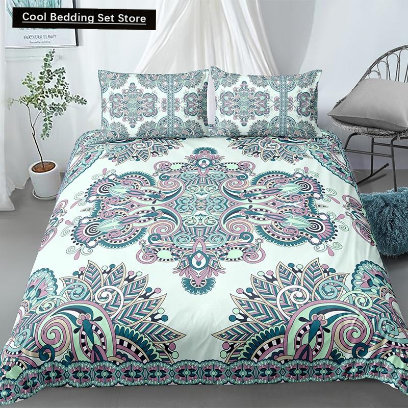 Mandala King Queen Duvet Cover Bohemian Bedding Set For Teens Adults Girls Exotic Ethnic Floral 2/3Pcs Polyester Comforter Cover