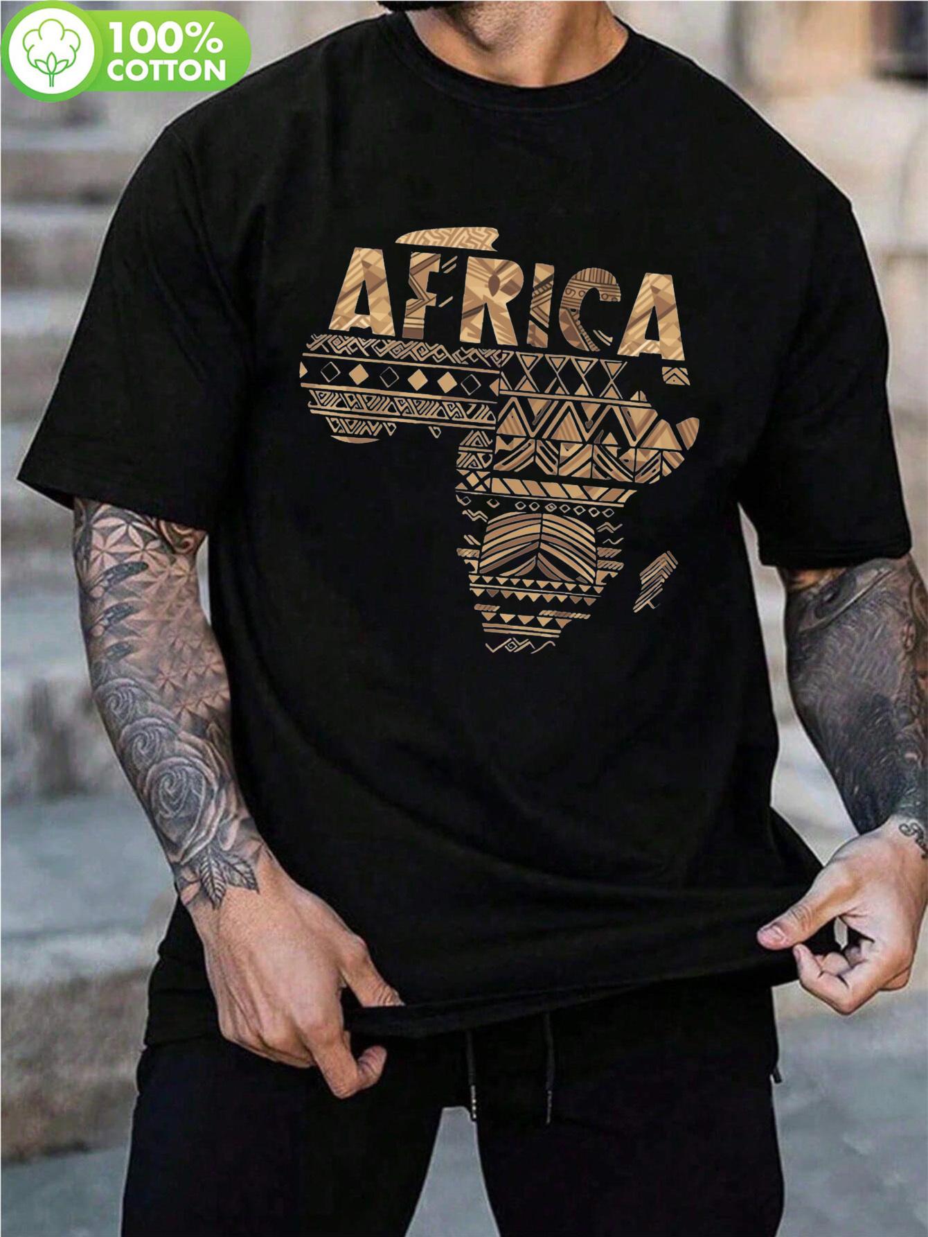 Black Cotton Graphic T-shirt - Africa Tribal Map Design XXL