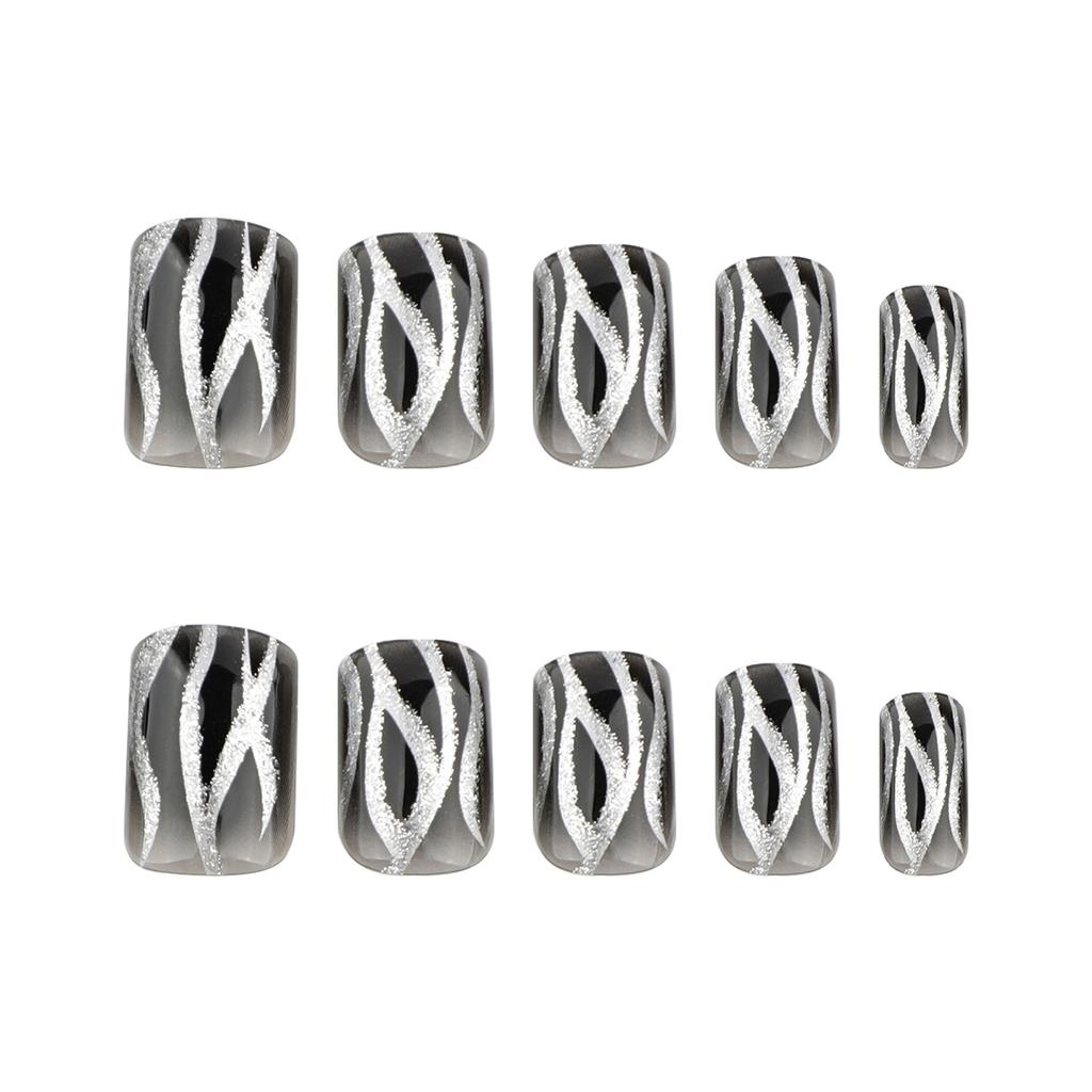 24 Buc. Unghii Pătrate Presate Negru Gradient Unghii False Flacără Unghii Acrilice Sclipitoare Acoperire Completă Unghii Autocolante