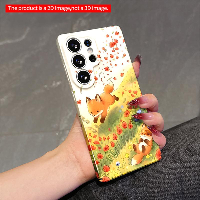 2DFlat Samsung Phone Case Foxes In Poppy Field ?? Applicable To Galaxy S23 S24 S25ULTRA S26 A12 A14 A15 A16 A54 A55