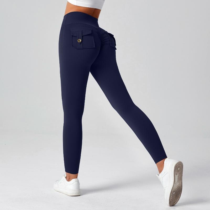 Tooling Hip Lift Yoga Pants High Waist Pocket Sports Fitness Pants Women's Nude High Elastic Running Quick Drying Sports Leggings