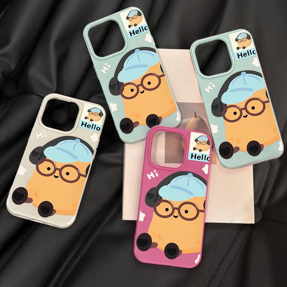 Custodia per telefono con sensazione di pelle per iPhone 11 13 16 Pro Max iPhone XR XS Max 14 15 Pro Max 12 13 Pro Max 16 Plus 13 Pro 14 Pro Colori Macaron Dipinti a Cartoni Animati
