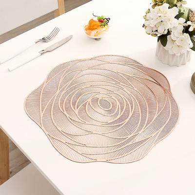 Luxus Goldprägung Tischdekoration Rose Platzdeckchen für Esstisch, Rutschfeste PVC Hitzebeständige Matte mit Nachmittagstee Dekorationen Muster, 38cm Waschbar