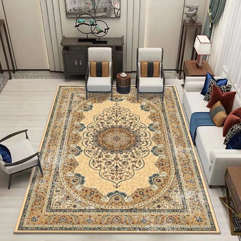 Vintage Euro American Foldable Carpet Thickened Washed Cotton Backing Ethnic Style Area Rug for Living Room Bedroom Home Decor