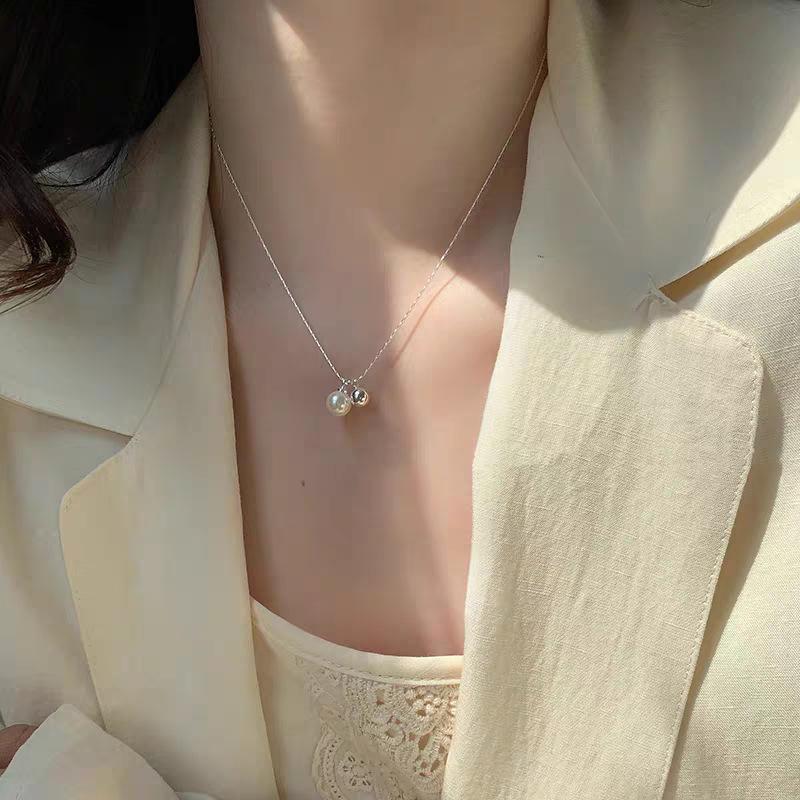 Minimalist Style Silver Ball Double Drop Feeling Collarbone Chain Gentle Temperament Daily Commuting Accessories