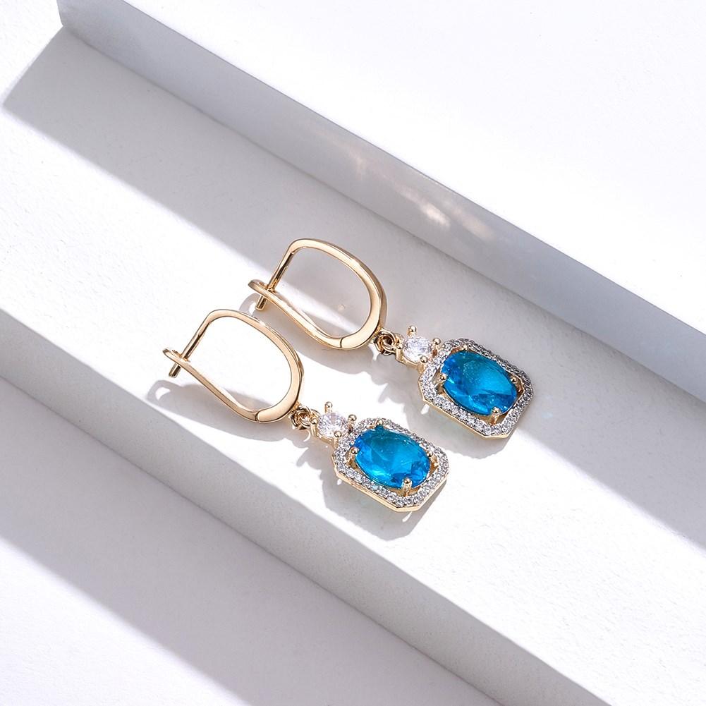 Elegant Champagne Gold Blue White Zircon Geometry Drop Earrings For Women