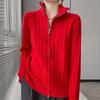 Women's Wool Zipper Knit Cardigan Sweater with Lapel