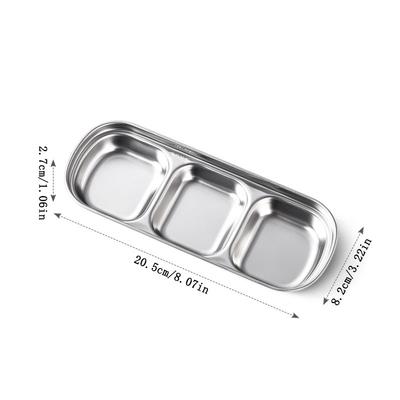 Sauce Dishes, 3 Grid Dipping Bowls, Stainless Steel Serving Dishes, Sauce Dishes for Dipping
