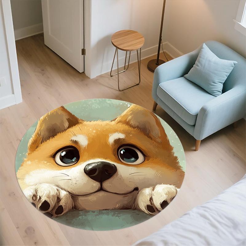 Cute Shiba Inu pattern round rug,Carpet Rug for Living Room Bedroom Playroom ,Non-slip Floor Mat,Holiday Gifts and Birthday Gifts.
