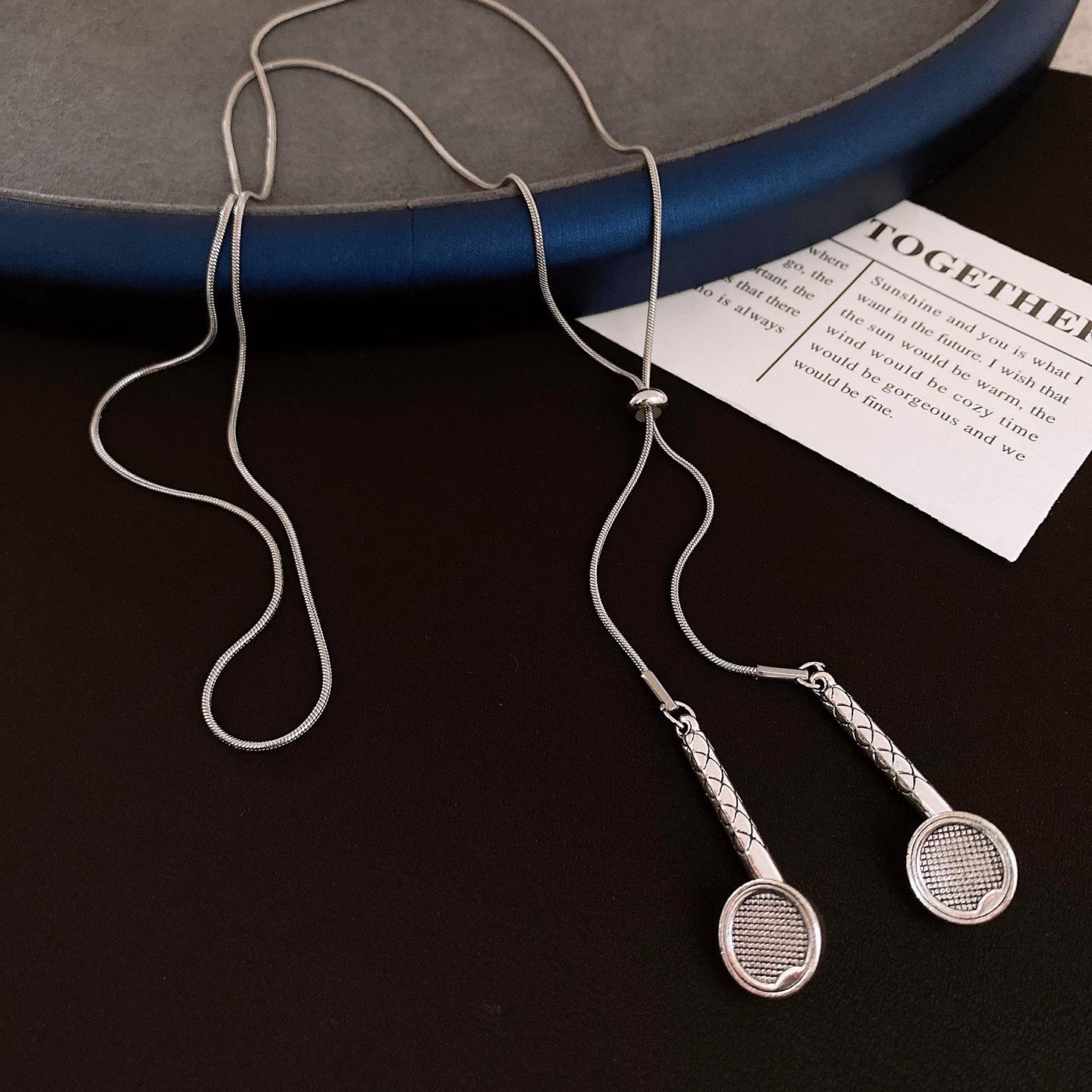 Korean temperament earphones, water drop pendant, pull-up necklace, light luxury sweater chain, simple style necklace for women