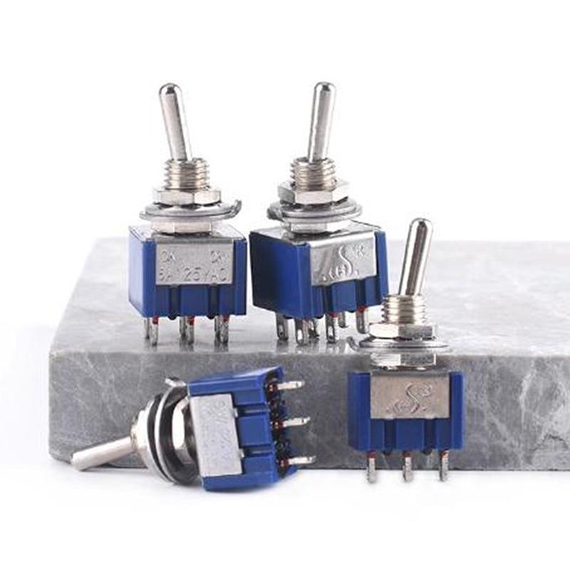 Miniature Lever Toggle Switch Single Pole Double Throw On-Off-On /On-On 120Vac 6A 1/4 Inch Mounting Mts-202