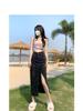 2025 Slim High-Waisted Irregular Slit Denim Midi Skirt with Raw Edge A-Line Design