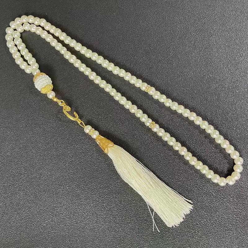 6mm Glass Imitation Pearl Tassel Prayer Beads Bracelet Pendant (99 Beads)