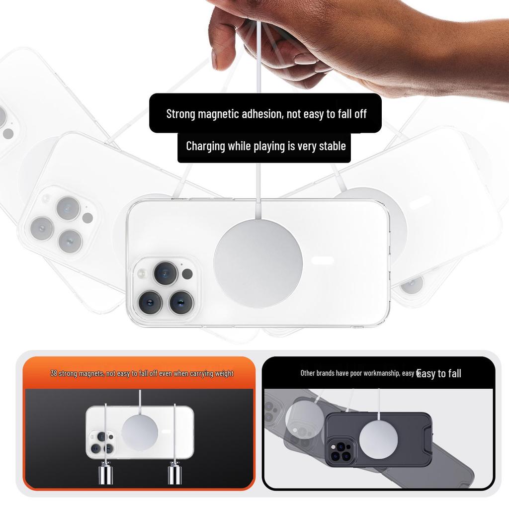 Compatible with Apple iPhone 16 Pro Max: Transparent Magnetic Frosted Protective Case