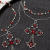 Double-layer Silver Gothic Cross Necklace for Women Gothic Jewelry Statement Necklace Red Gem Cross Pendant Choker Gifts