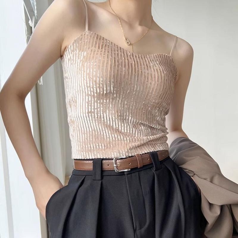 Velvet Small Camisole Vest For Women Autumn And Winter With Chest Pad Beautiful Back Bra Integrated Base Layer Inner Wear Top