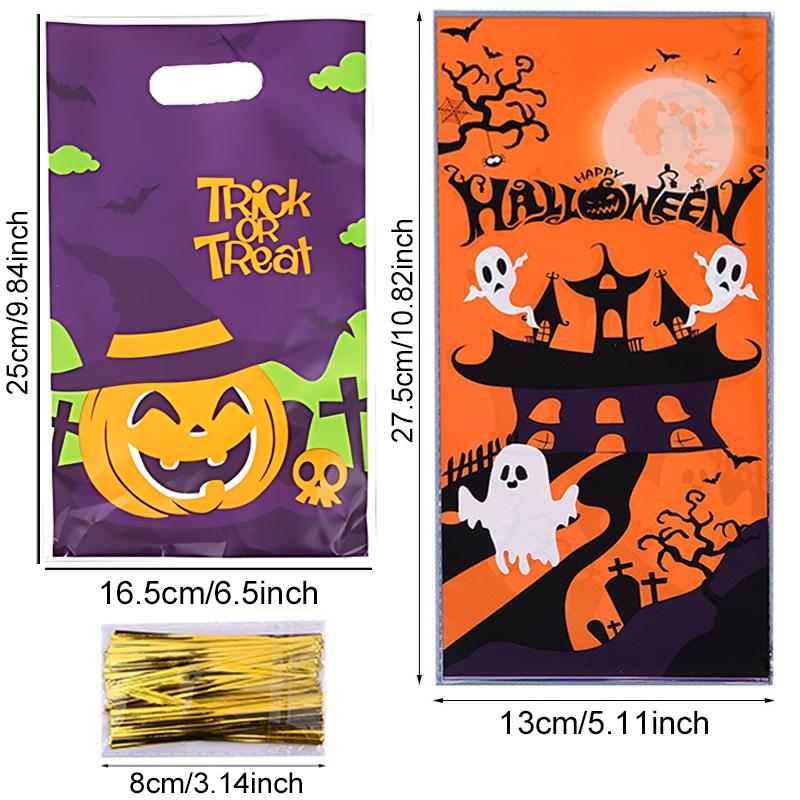 20-100PCS Candy Bags Mixed Halloween Themed Style Colorful Pumpkin Ghost Bat Halloween Party Gift Package Bag Festival Favor ZYF